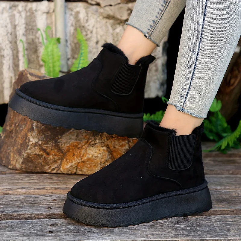 Cozy Plush Lined Womens Platform Ankle Boots for Casual Comfort