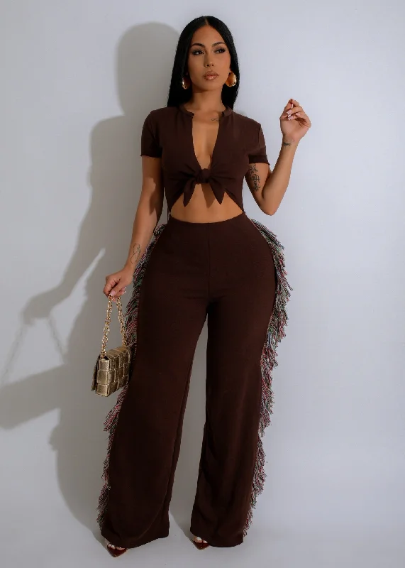 Espresso Fringe Jumpsuit Brown