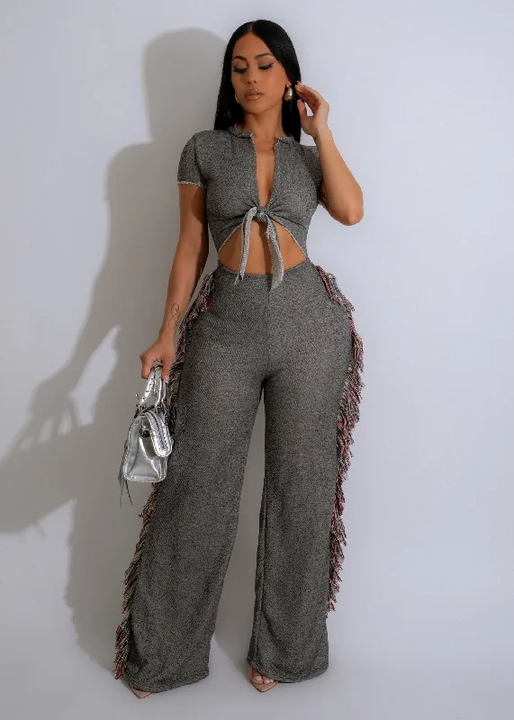 Espresso Fringe Jumpsuit Grey