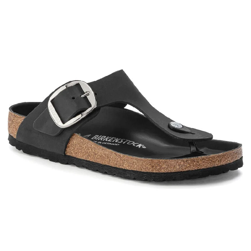 WOMEN'S BIRKENSTOCK GIZEH BIG BUCKLE SANDAL | BLACK OILED LEATHER