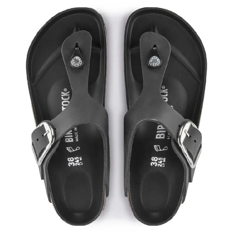 WOMEN'S BIRKENSTOCK GIZEH BIG BUCKLE SANDAL | BLACK OILED LEATHER