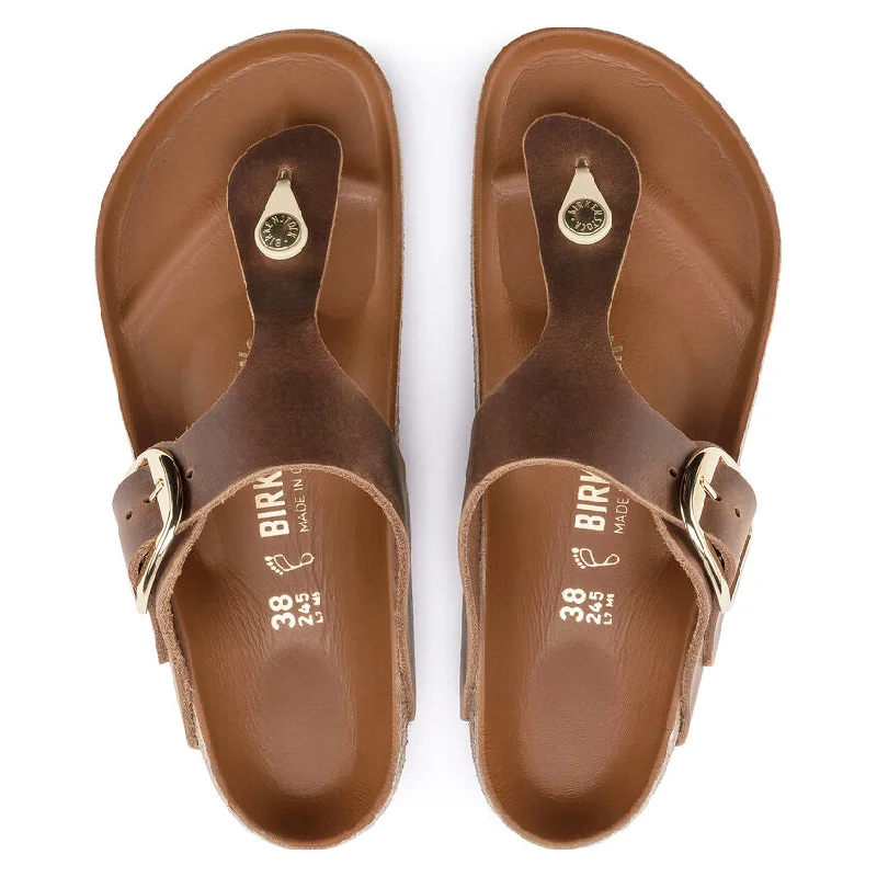 WOMEN'S BIRKENSTOCK GIZEH BIG BUCKLE SANDAL | COGNAC OILED LEATHER