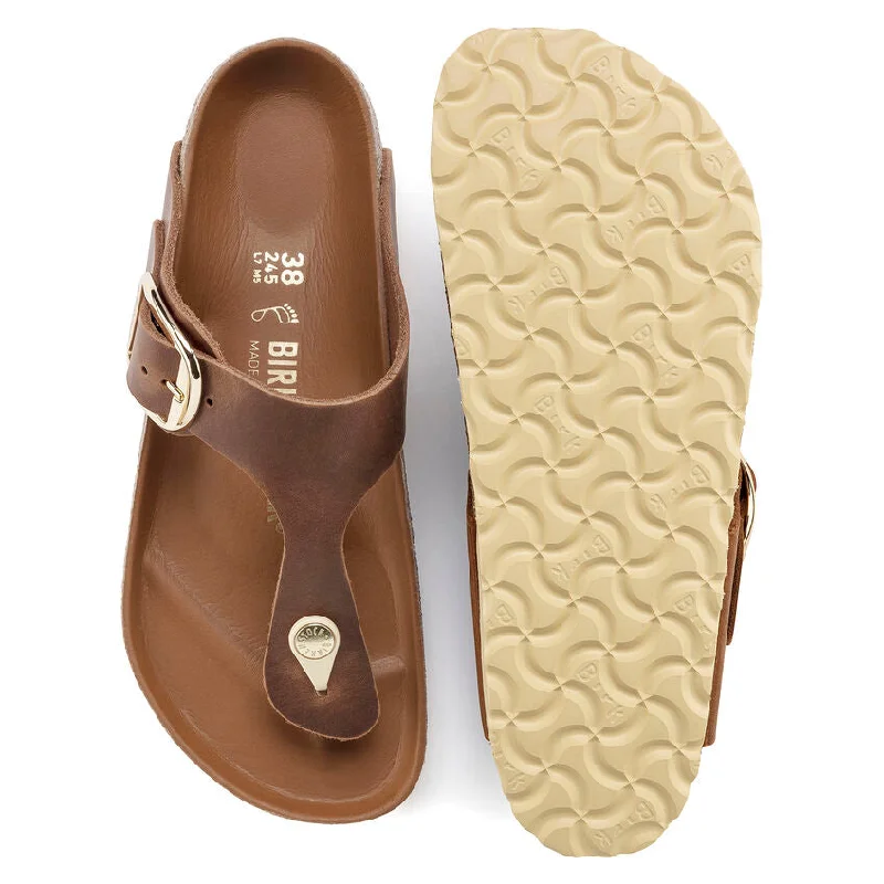 WOMEN'S BIRKENSTOCK GIZEH BIG BUCKLE SANDAL | COGNAC OILED LEATHER