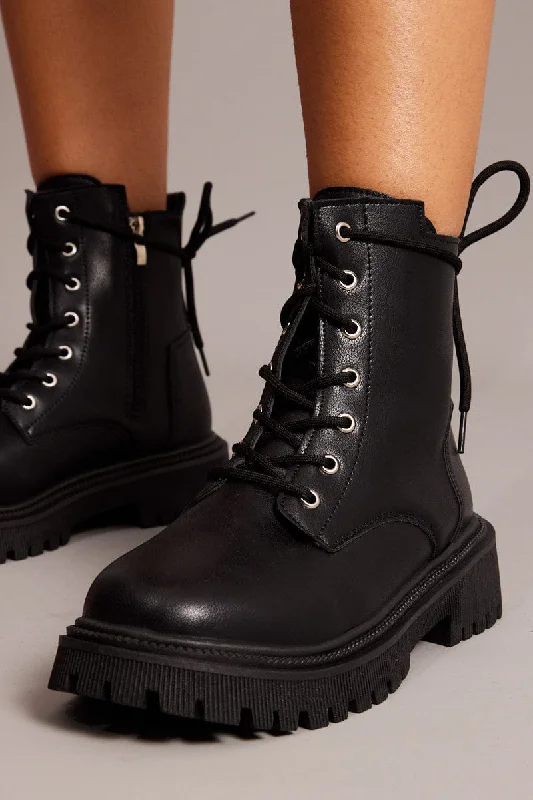 Black Boots Chunky Lace up