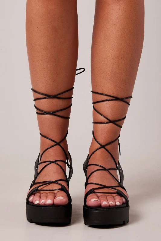 Black Chunky Sole Strappy Sandals