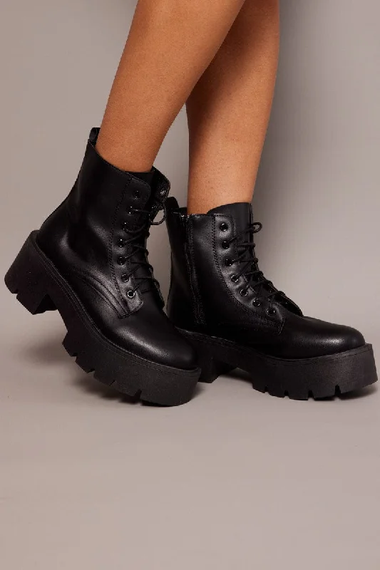 Black Lace Up Chunky Boots