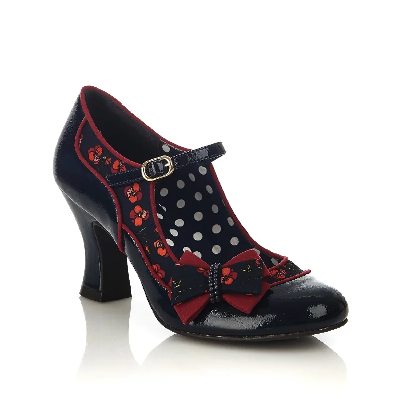 Camilla Navy Blue Mid Heel Mary Jane Shoes by Ruby Shoo