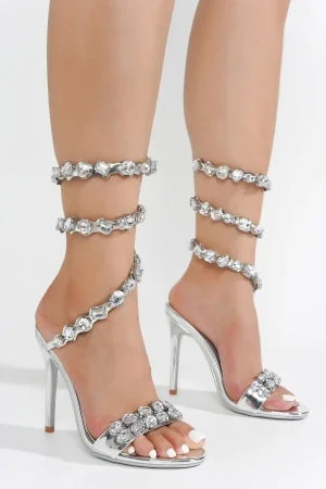 Cape Robbin Helia Gem Embellished Ankle Wrap-around Open Toe Stiletto Heel Sandal