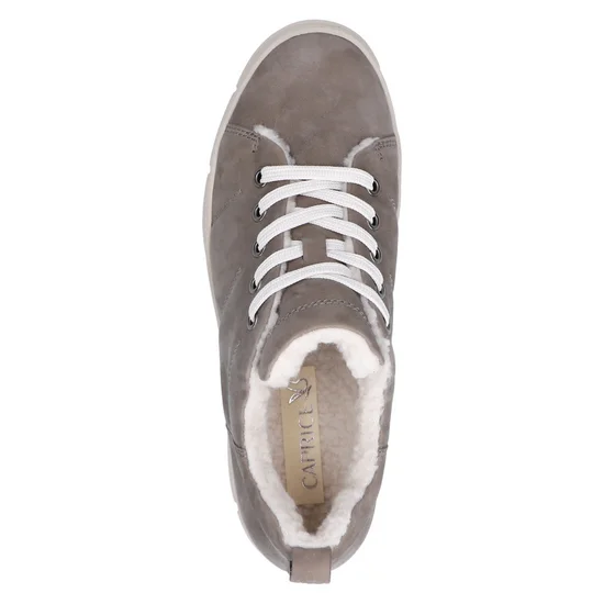 Caprice Mud soft nubuck leather lace up casual shoe with faux fur lining.