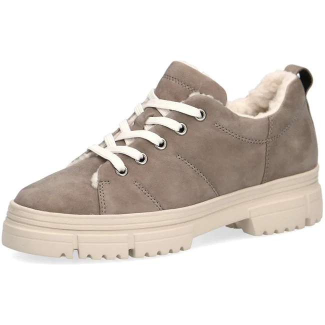 Caprice Mud soft nubuck leather lace up casual shoe with faux fur lining.