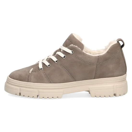 Caprice Mud soft nubuck leather lace up casual shoe with faux fur lining.