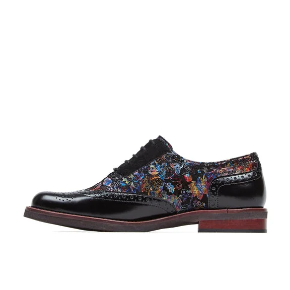 Embassy London Vivienne Black Flower Print Lace up Brogue shoe. Only size 3 left.