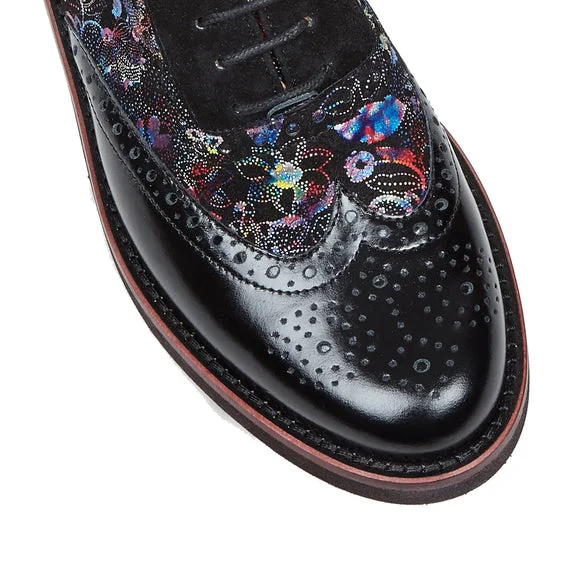 Embassy London Vivienne Black Flower Print Lace up Brogue shoe. Only size 3 left.