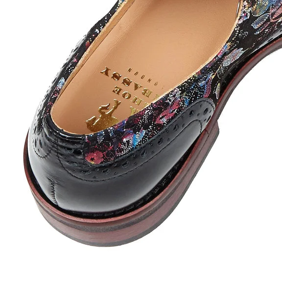 Embassy London Vivienne Black Flower Print Lace up Brogue shoe. Only size 3 left.