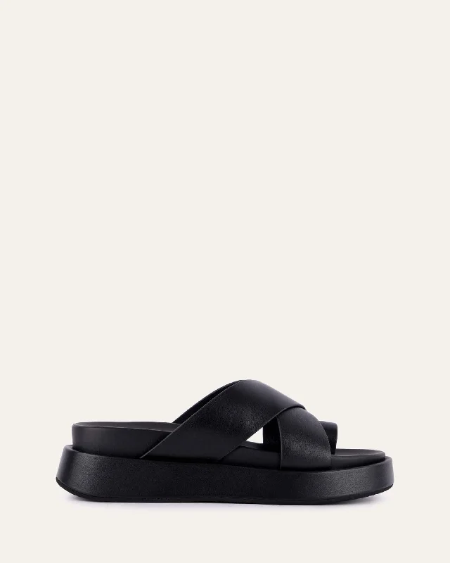 MATILDA FLAT SANDALS BLACK LEATHER