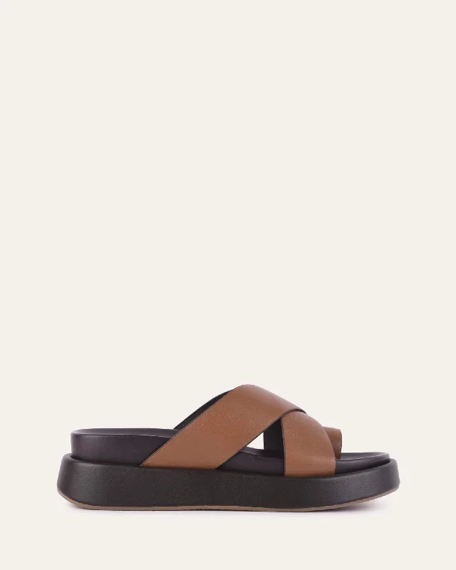 MATILDA FLAT SANDALS TAN LEATHER