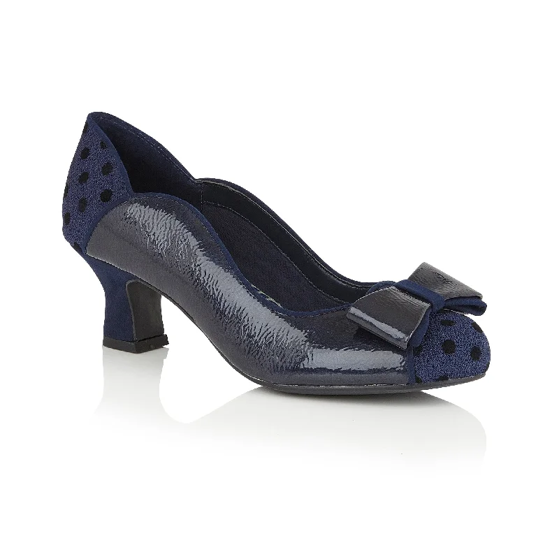 Melody Navy Blue Mid Heel Velvet Court Shoes by Ruby Shoo