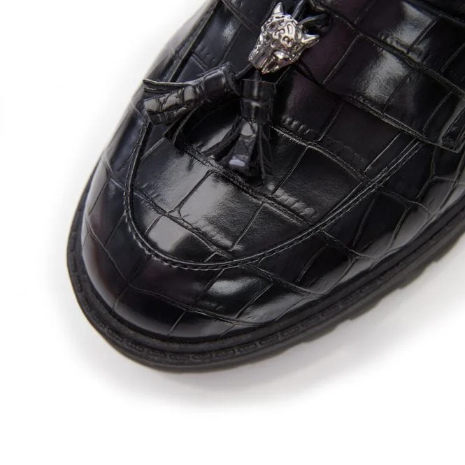 Moda in Pelle Cerie Black Croc Leather Loafer. Only sizes 4 and 8 left.