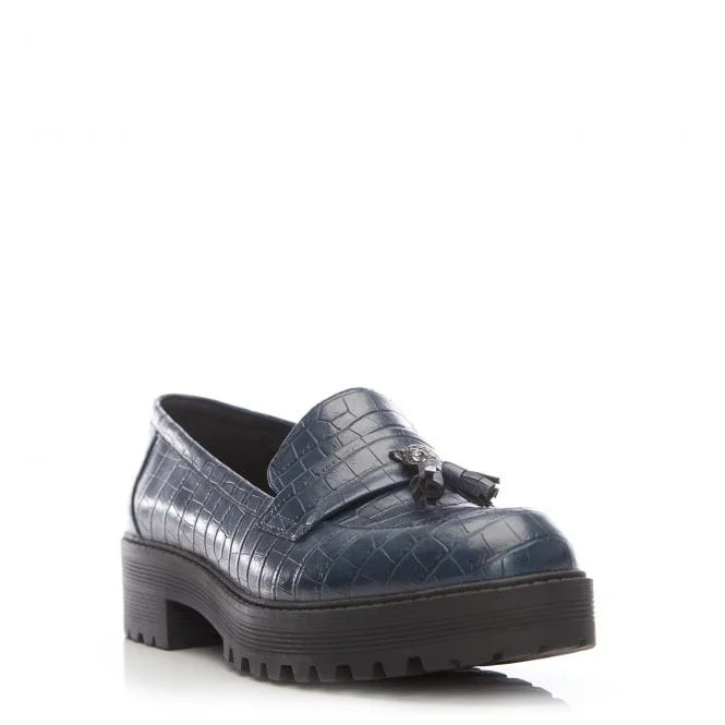 Moda in Pelle Cerie Navy Croc Leather Loafer Only size 8 left