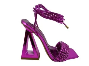 Pazzle Standard-100 Stylish Woven Vamp Strap Ankle Wrap-around Open Toe Sculpted Heel Sandal