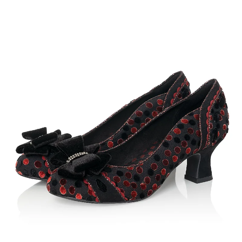 Rhea Red Noir Spot Mid Heel Court Shoes by Ruby Shoo