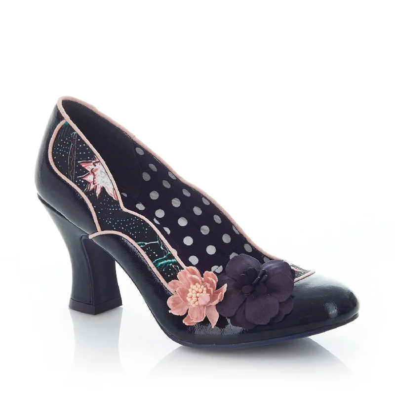 Ruby Shoo Viola Navy Blue Floral Mid Heel Court Shoe by Ruby Shoo