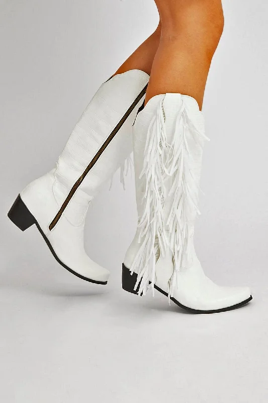 White Tassel Cowboy Boots