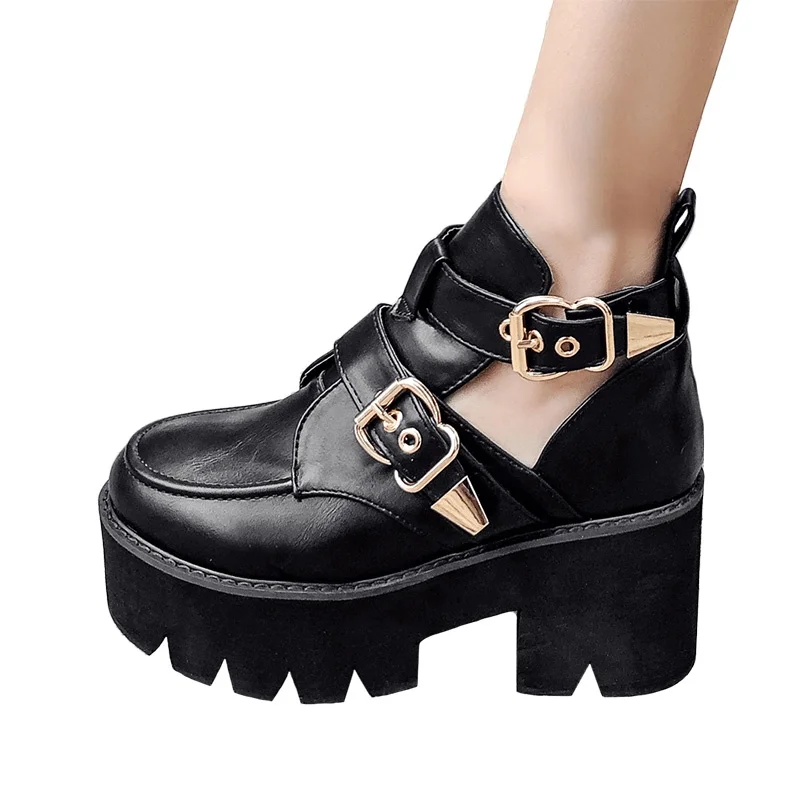 Women's Gothic Punk Buckles Platform Ankle Boots