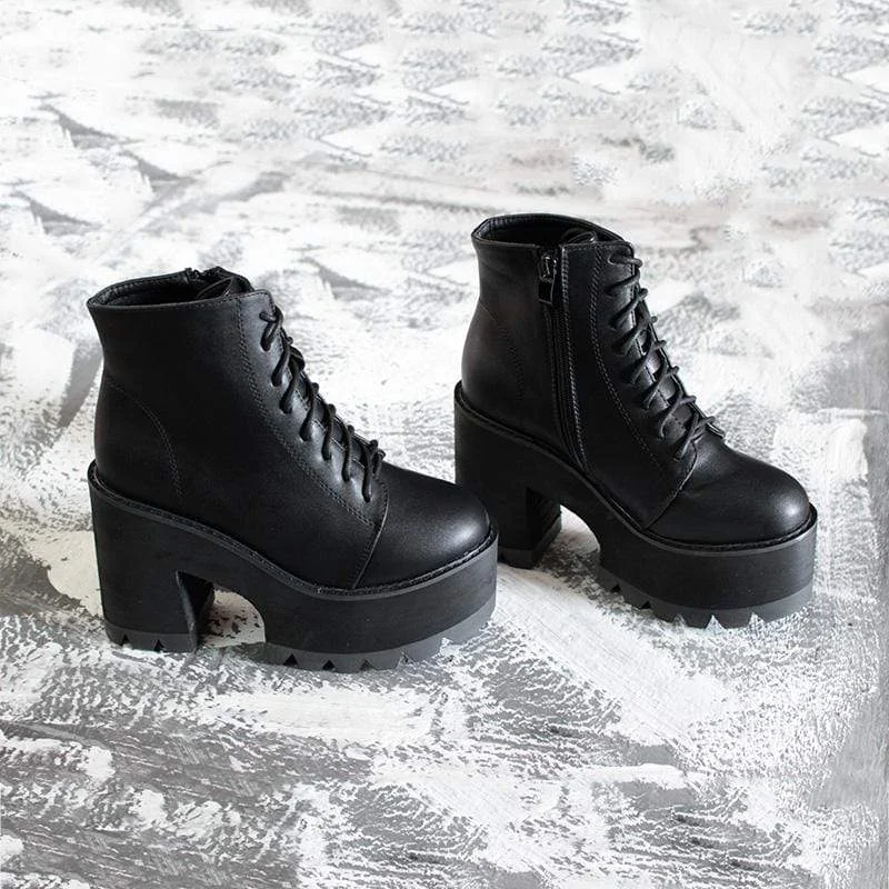 Women's Gothic Punk Lace-up Chunky Heel Boots