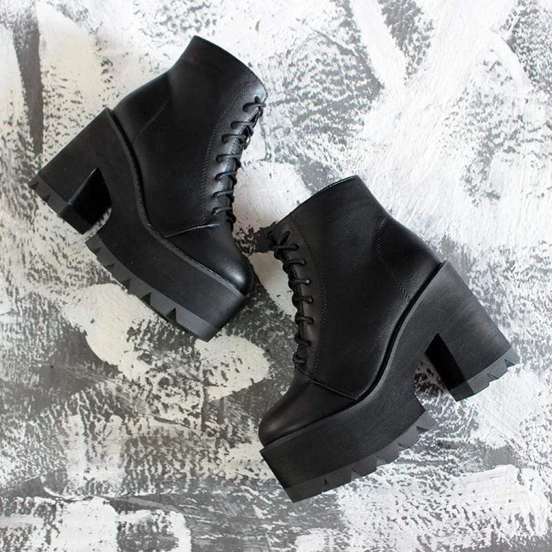 Women's Gothic Punk Lace-up Chunky Heel Boots