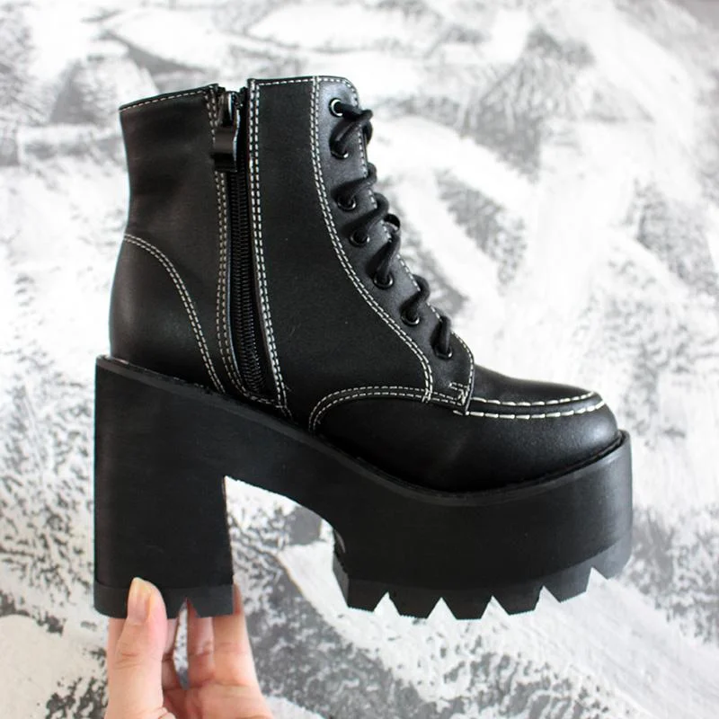 Women's Gothic Punk Lace-up Zipper Platform Boots