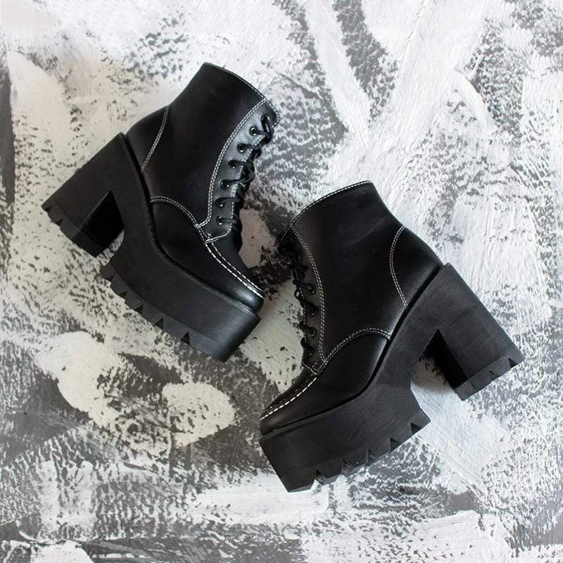 Women's Gothic Punk Lace-up Zipper Platform Boots